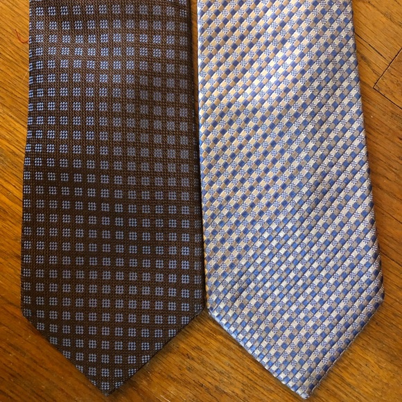 MK Michael Kors Blue Brown Tan Checks Lot of 2 Neckties Neck Tie